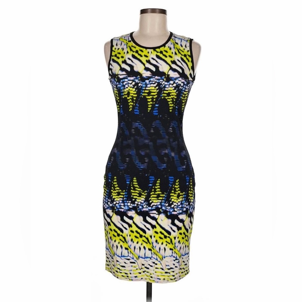 Roberto Cavalli Neon Yellow, Black & Blue Printed Dress
